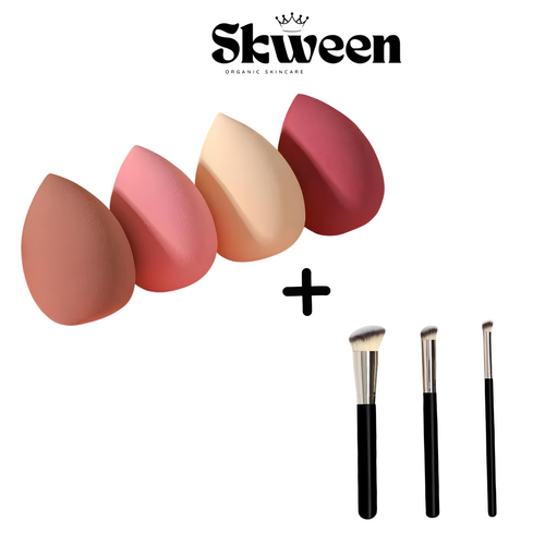 Skween ™ Pro Blending Kit: 4 Ultra-Soft Sponges + 3 Seamless Application Brushes